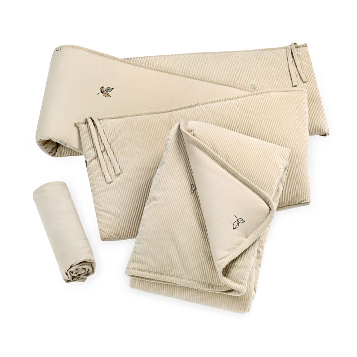 סט מצעים למיטת תינוק קורדורוי עלים