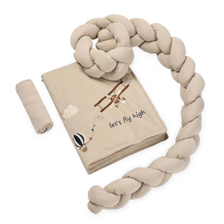 סט מצעים לעריסה עם נחשוש קלוע קורדורוי Fly high