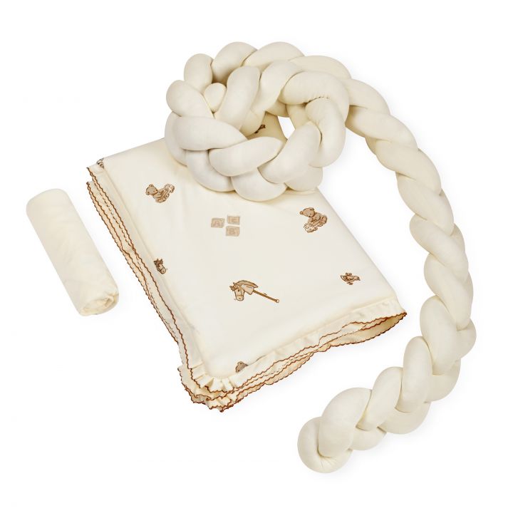 סט מצעים לעריסה עם כרית נחשוש קלועה TOYS