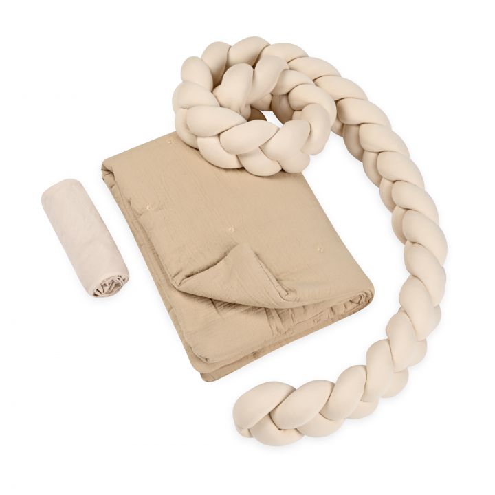 סט עריסה עם כרית נחשוש קלועה ג’קארד בז’