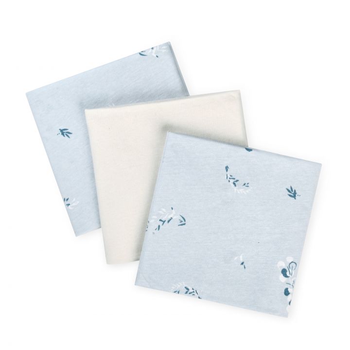 שלישיית חיתולי טריקו 70*70 עלים כחולים