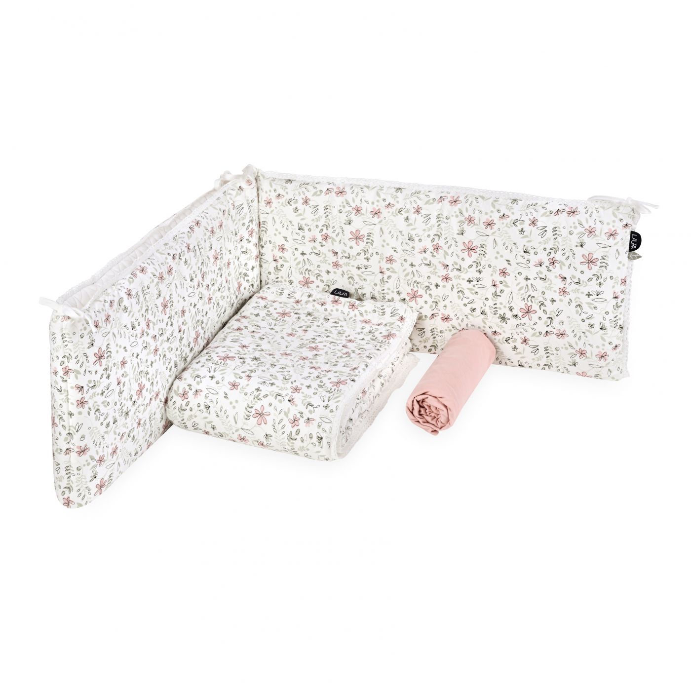 סט מצעים למיטת תינוק פרחוני ורדרד