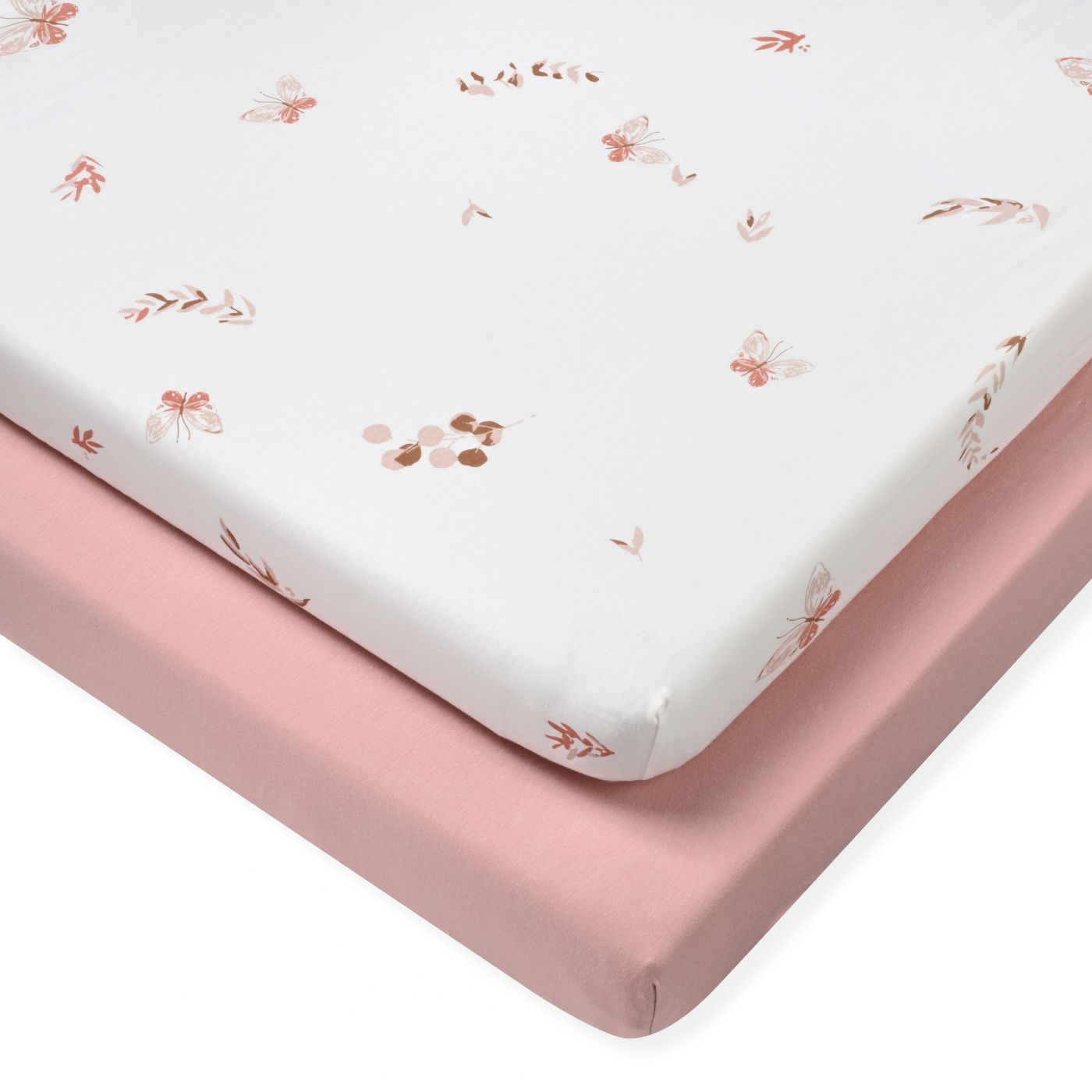 זוג סדינים לעריסה פרפרים ורודים