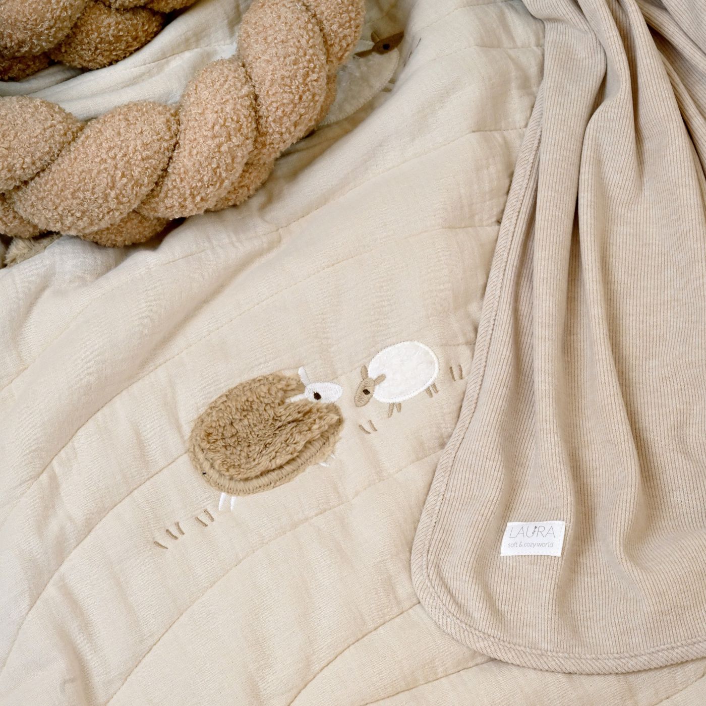 שמיכת קיץ סטריפ בז’ 75/100 ס”מ