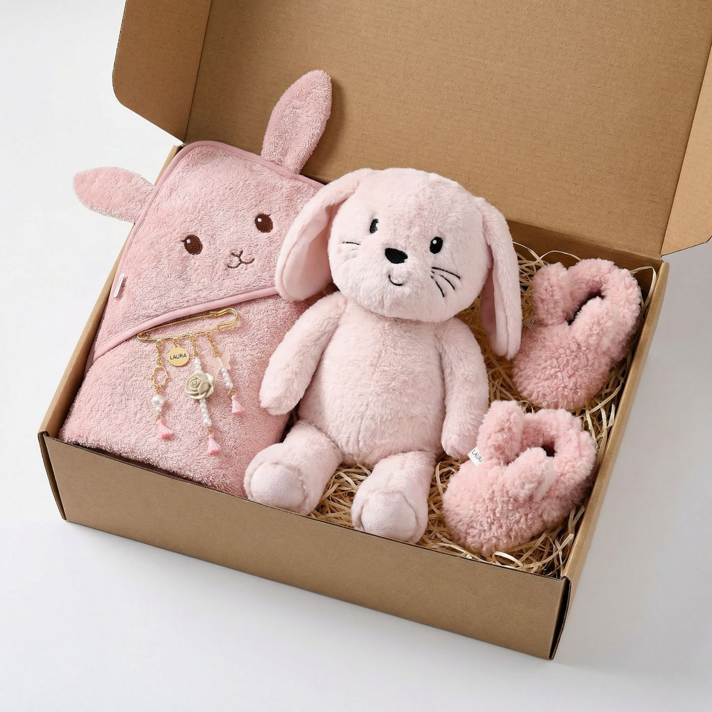 מארז מתנה ליולדת ארנבים ורודים