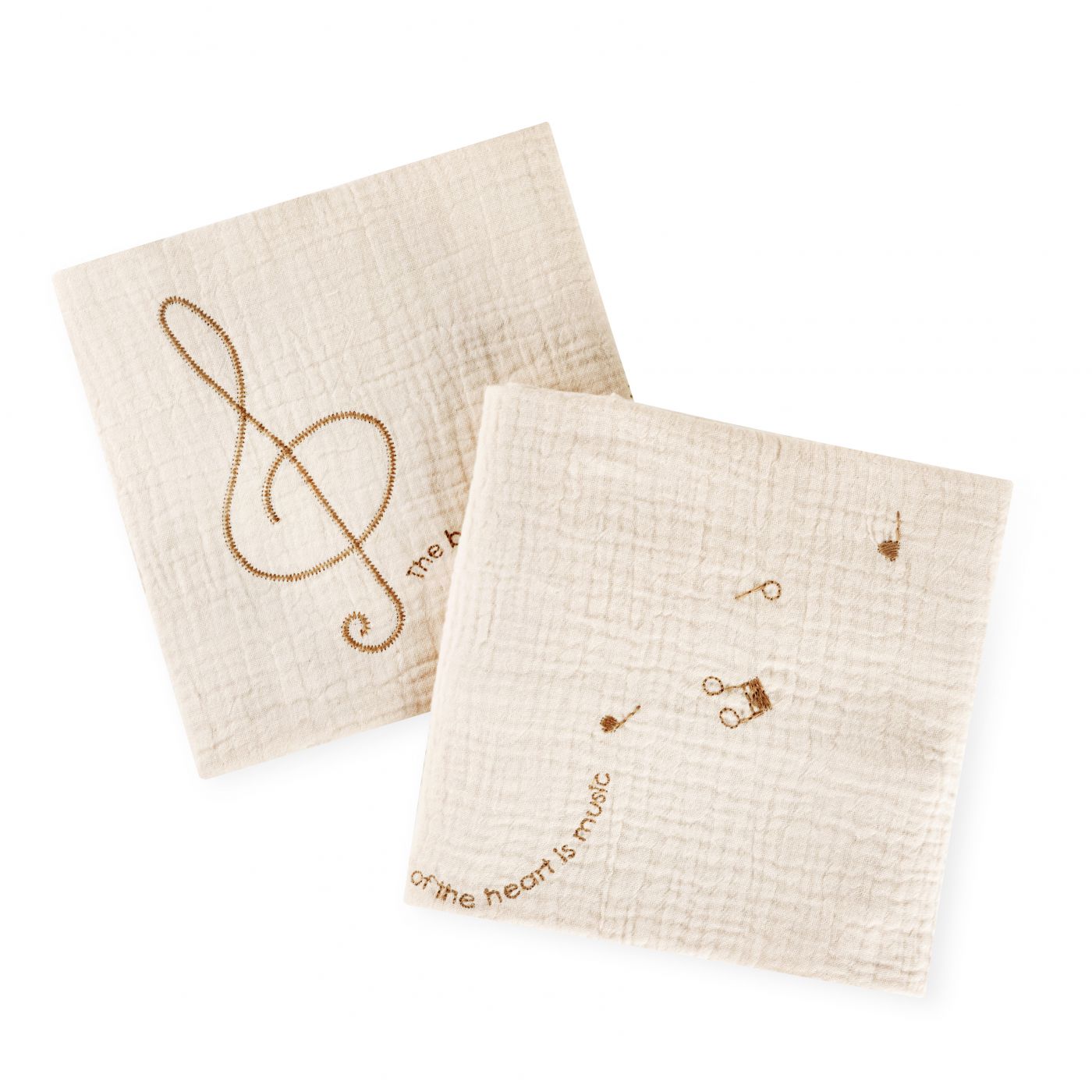 זוג חיתולי טטרא 70X70 ס”מ חלקים עם רקמה EMB בז’ מוזיקה