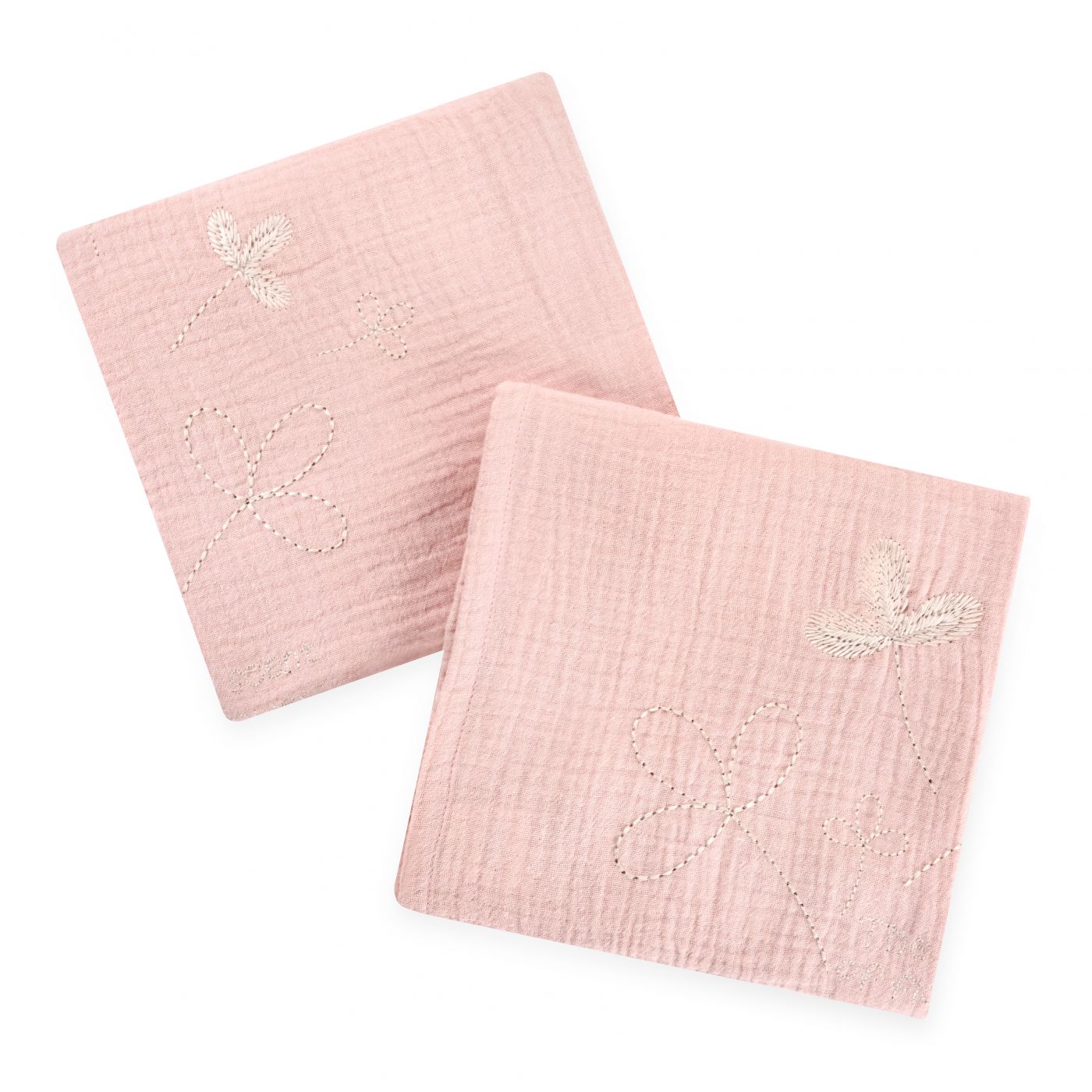 זוג חיתולי טטרא 70X70 ס”מ חלקים עם רקמה EMB ורוד פרחים