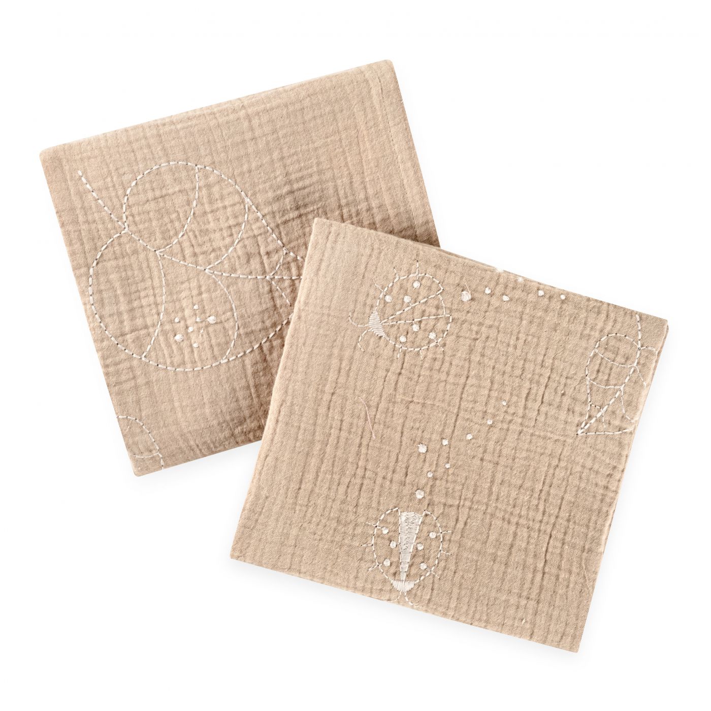 זוג חיתולי טטרא 70X70 ס”מ חלקים עם רקמה EMB חיפושית