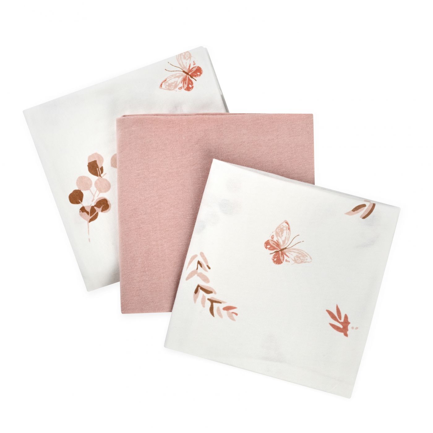 שלישיית חיתולי טריקו 70*70 פרפרים ורודים